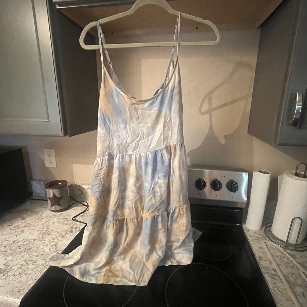 Cream, white, and blue sundress